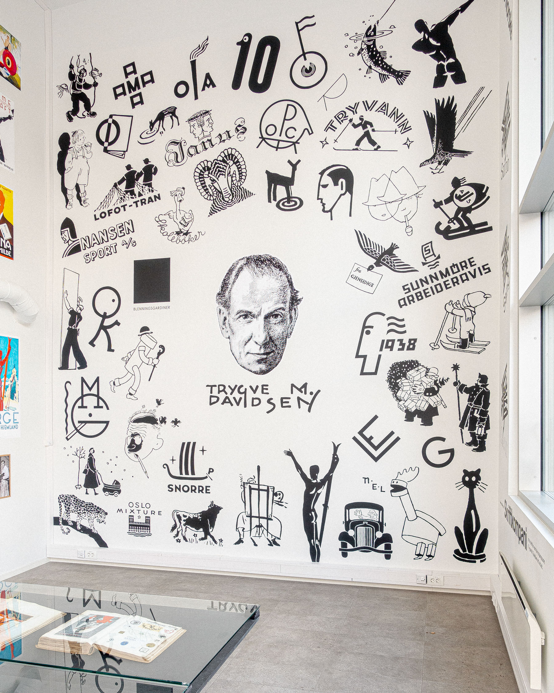 Wall installation with drawings and lettering by Trygve M. Davidsen